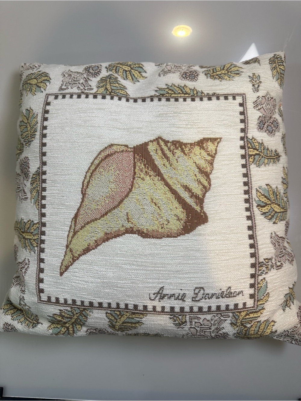 Anne Davidson Cream and Brown Seashell Accent Pillow